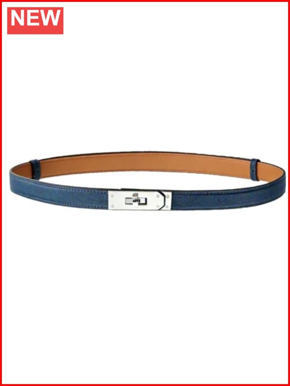 Skinny Faux Leather Belt with Alloy Turn Lock Buckle Adjustable